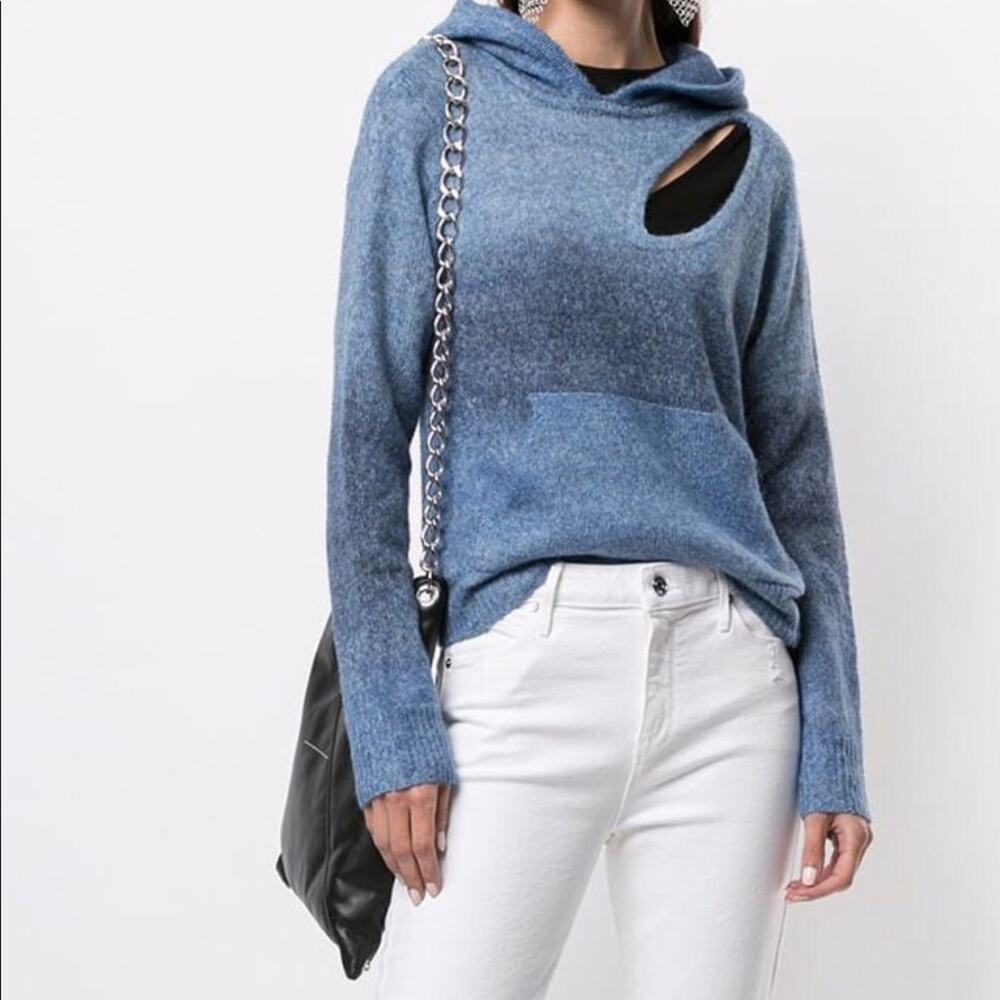 RTA blue cut out detail hoodie sweater small wool hood trendy
